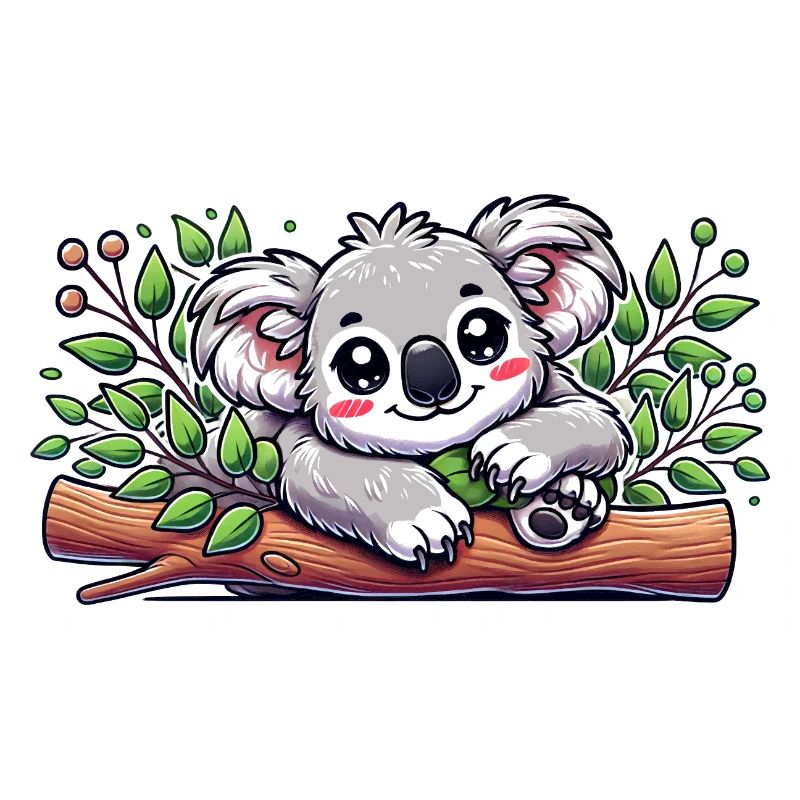 The cute koala bear on a eucalyptus branch