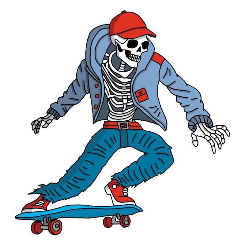 Skeleton on a skateboard
