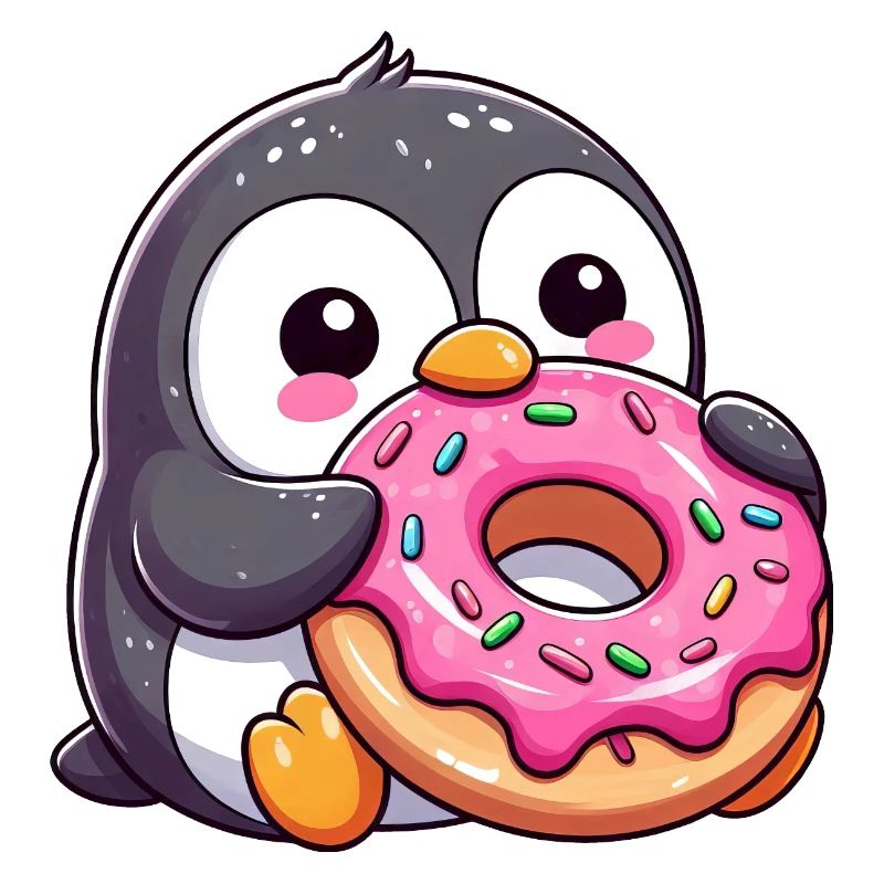 Pingouin mignon avec beignet dans le dessin animé enneigé