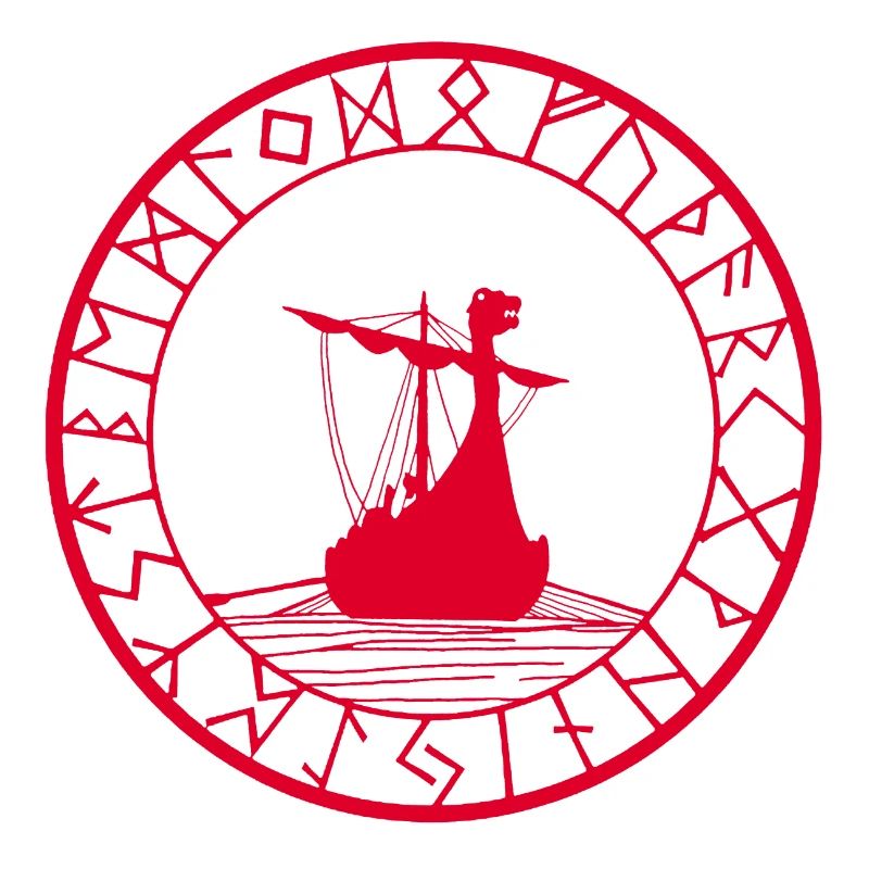 Rotes Wikinger-Langschiff und Kompass