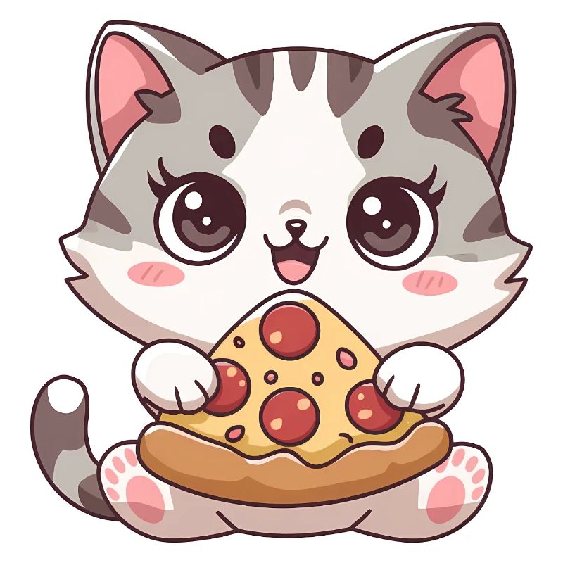 Chat mignon mangeant une pizza