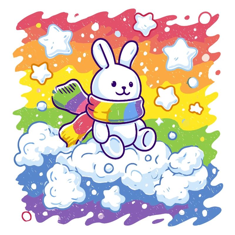 Rainbow bunny on cloud