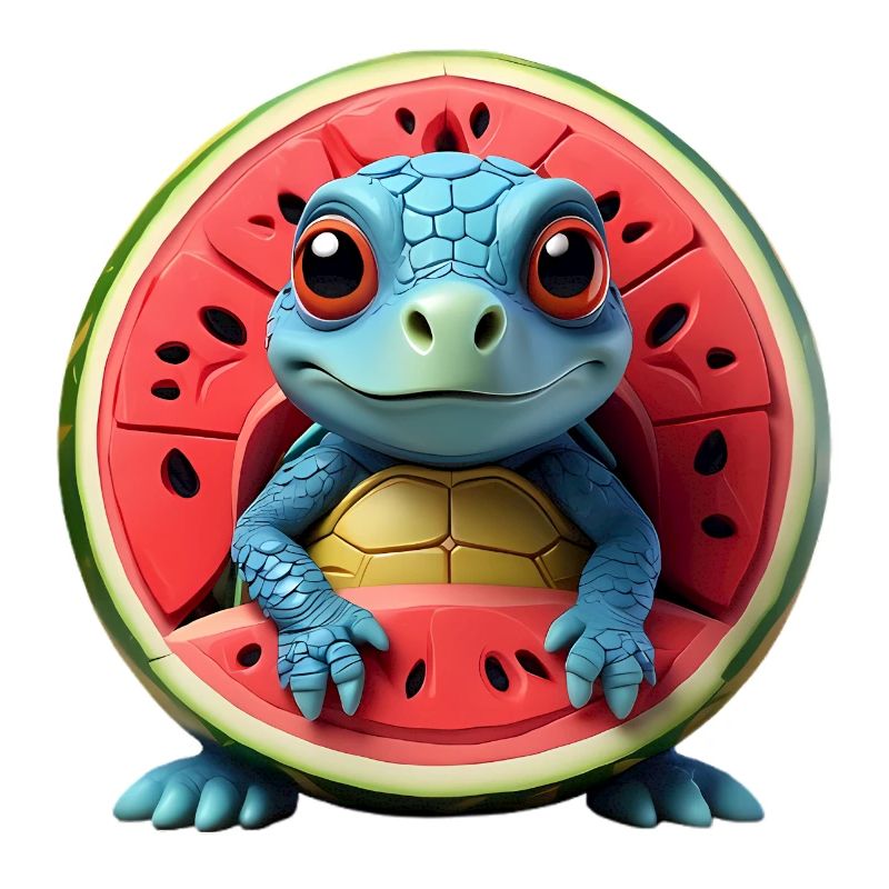 Melon turtle in the fruit core