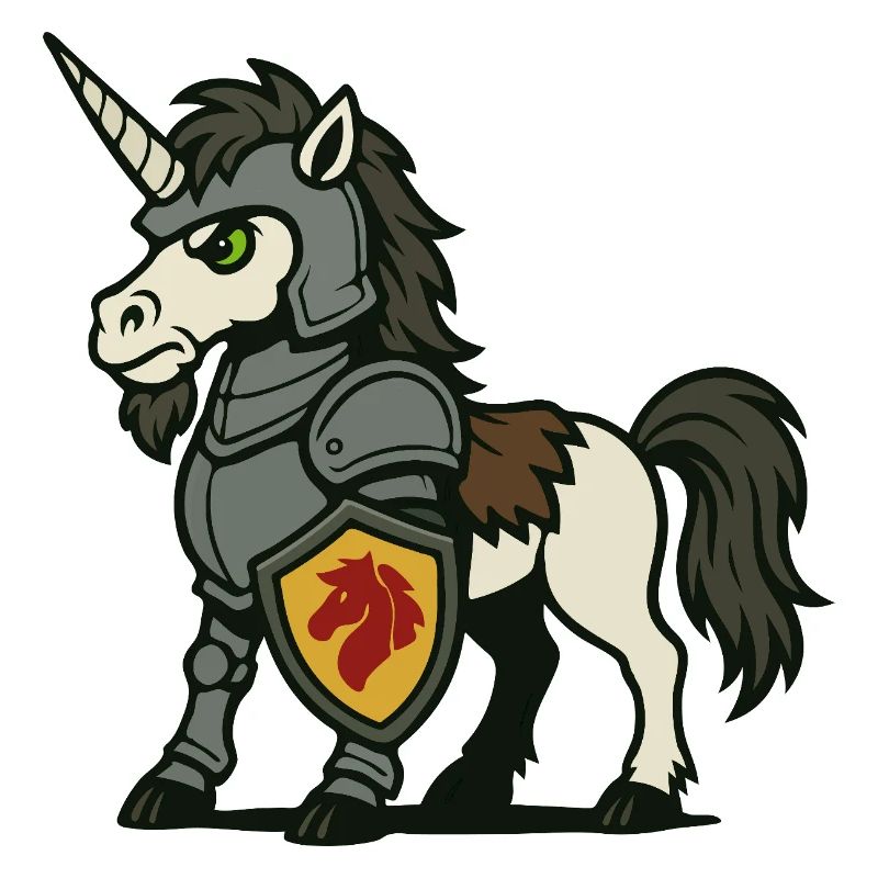 Ritter-Einhorn-Paladin mit Rüstung und Schild