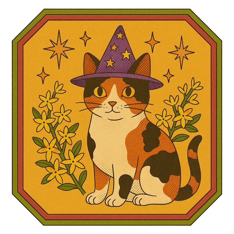 Calico Witch Cat with Starry Hat