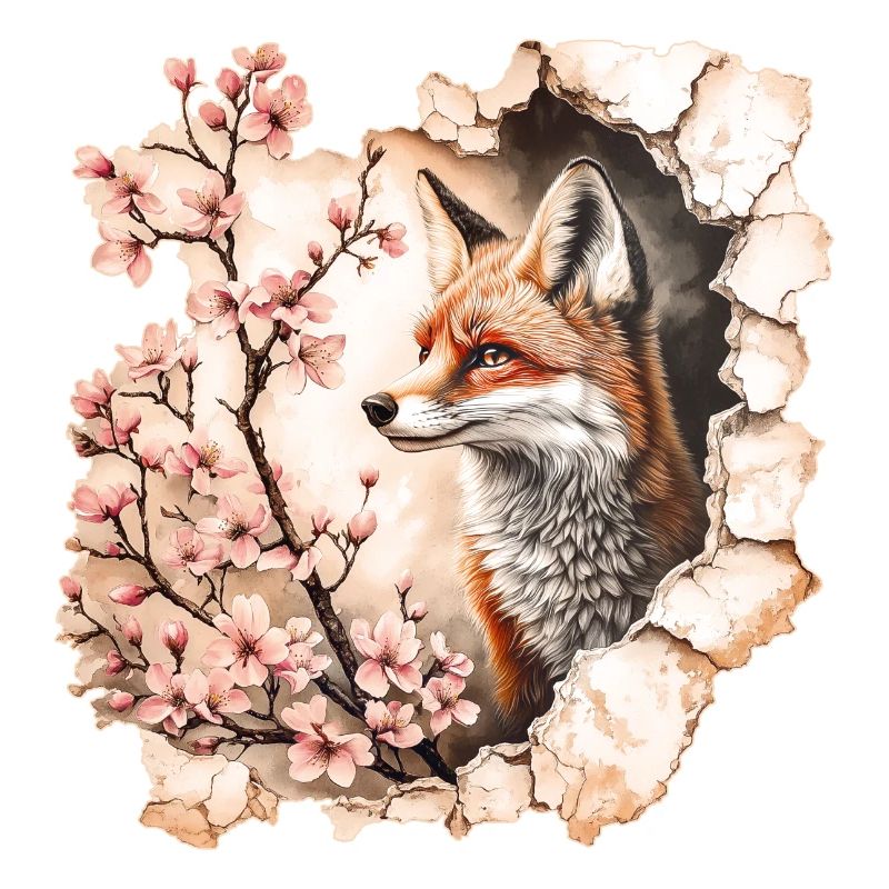 Fox with cherry blossoms