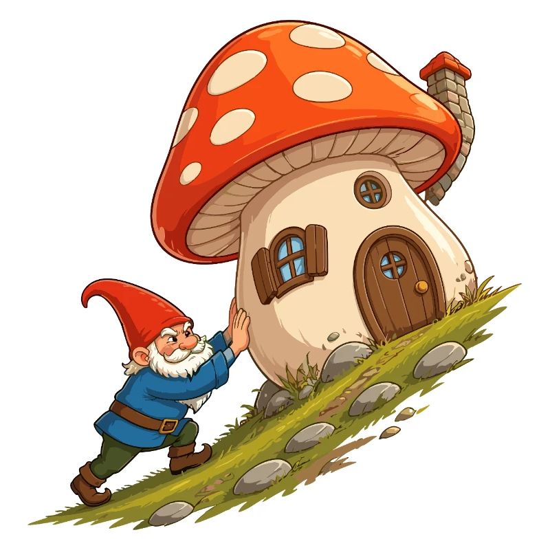 Mushroom house gnome pulls house