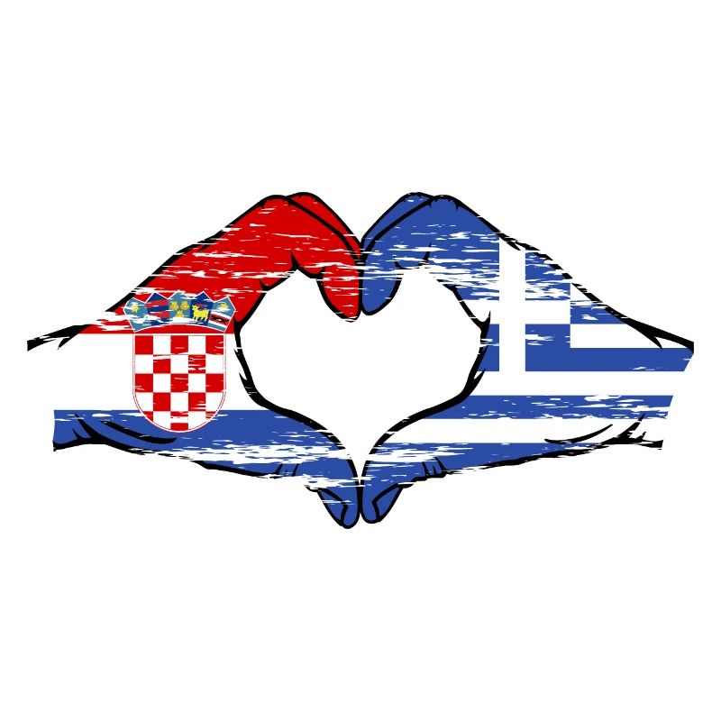 Croatie Grèce Drapeau Mains Coeur Forme Utilisé