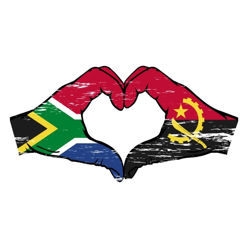 Afrique du Sud Angola drapeau mains forme de coeur utilisé