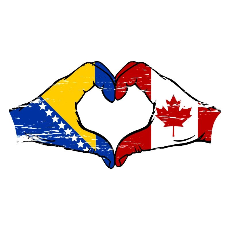 Bosnie Canada drapeau mains forme de coeur utilisé