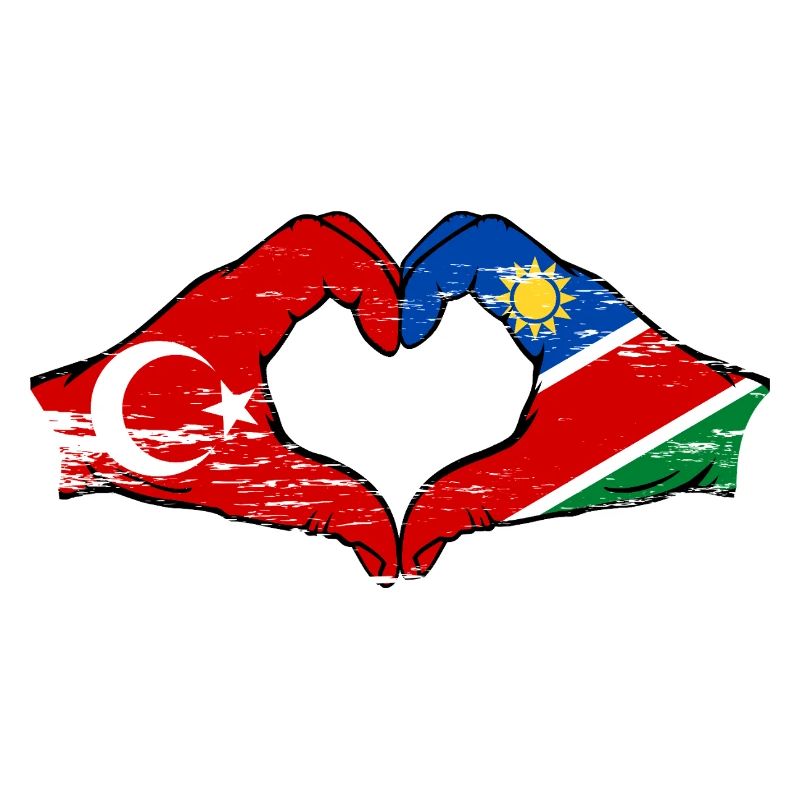 Türkiye Namibia Flag Hands Heart Shape Used