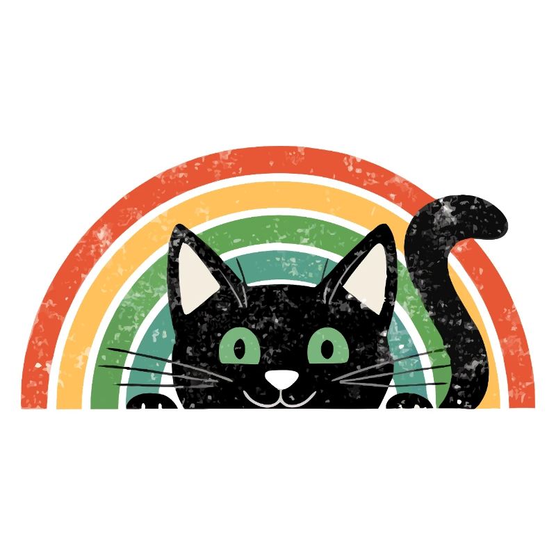 Schwarze Katze im Regenbogen Retro Rainbow Cats