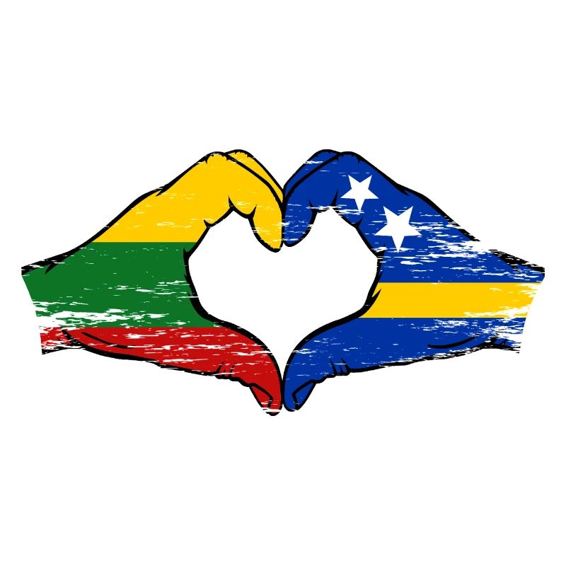 Mains du drapeau lituanien de Curaçao en forme de cœur utilisées