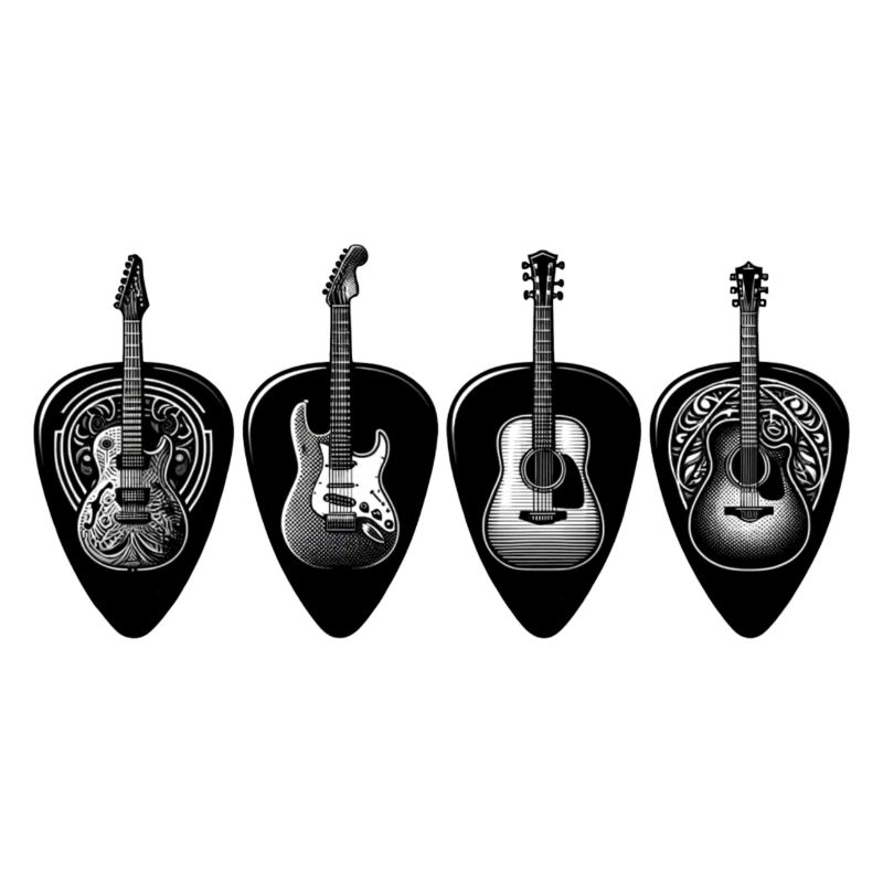 Quartet de Médiators Guitare Noir et Blanc