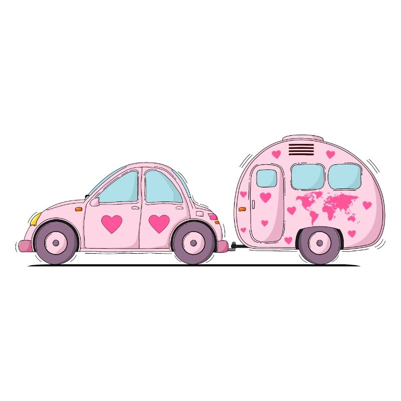 Auto mit Wohnwagen Rosa Herz