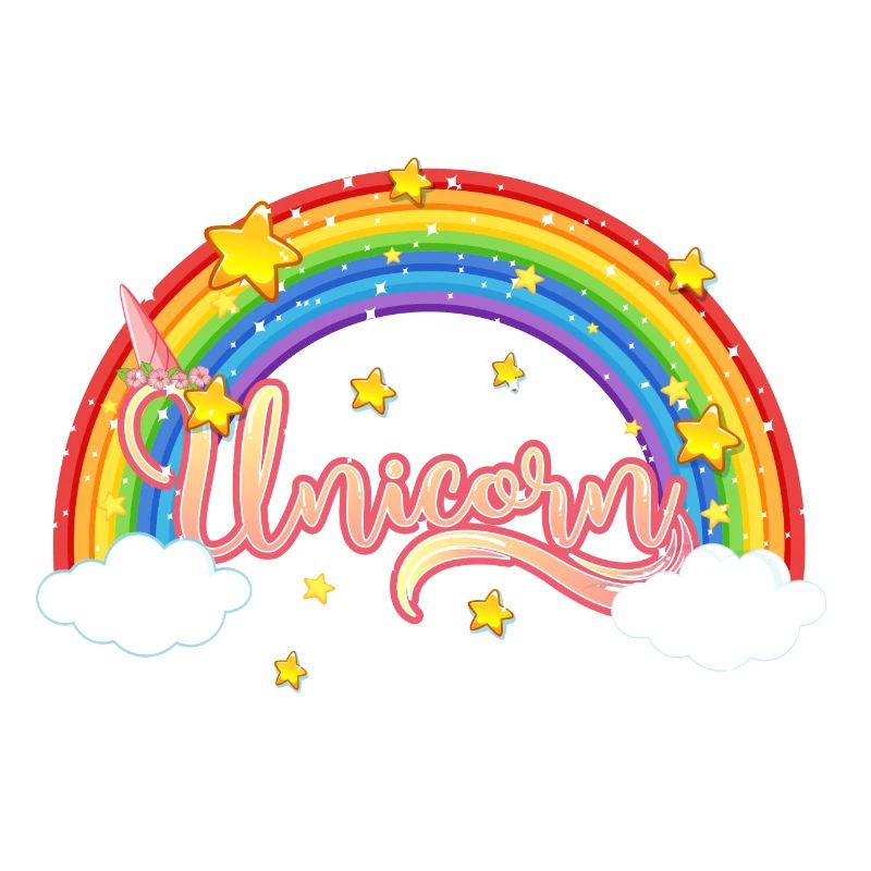 Bunter Regenbogen mit Einhornschriftzug