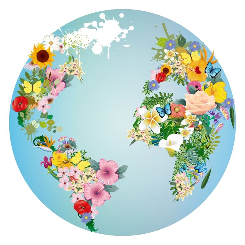 globe bleu clair avec des continents en fleurs
