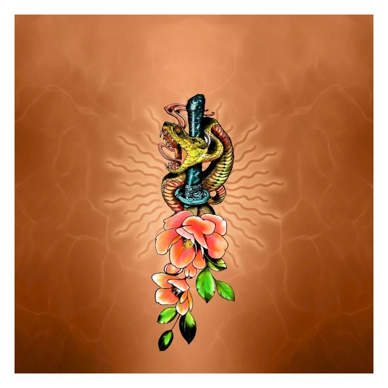 Superbe serpent avec des fleurs.