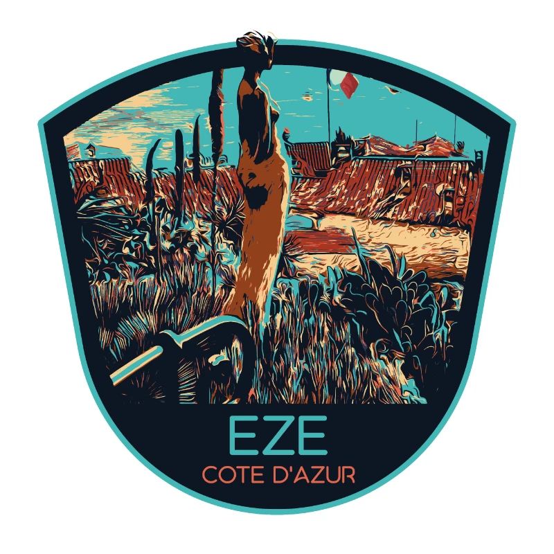 Originalillustration Dorf Èze, Côte d'Azur