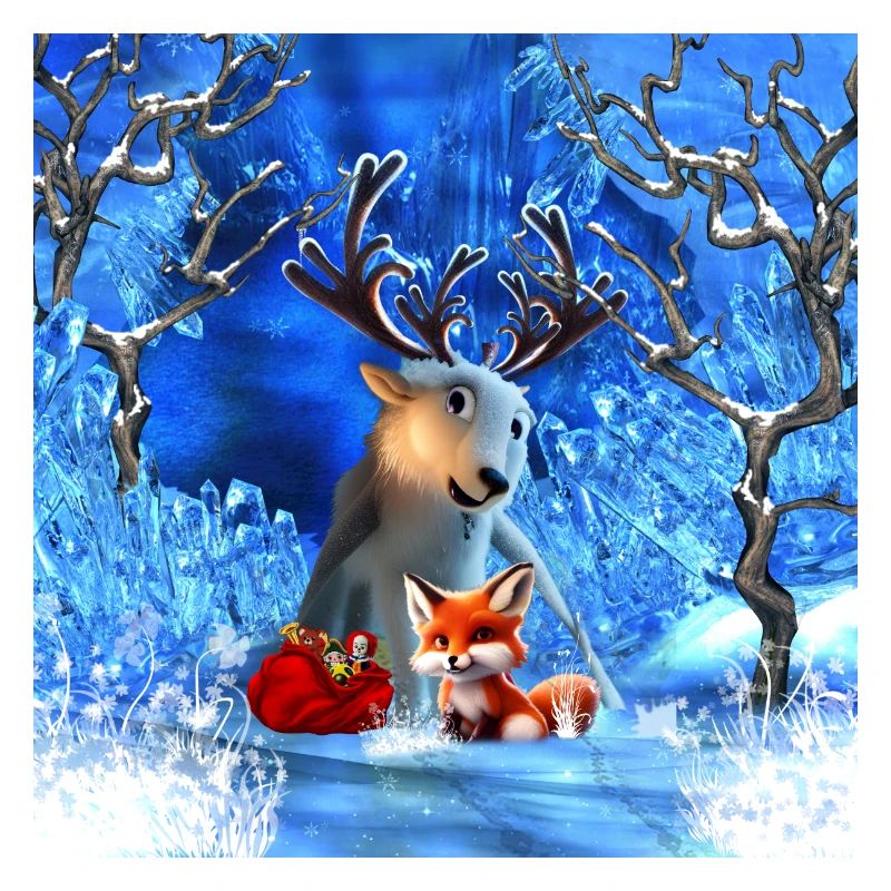 Little reindeer and cute fox wish you a merry chri