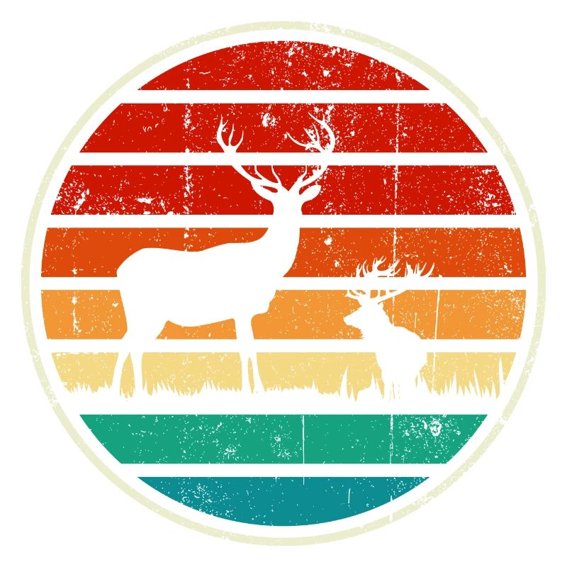 Retrowave Sunset Stag Circle