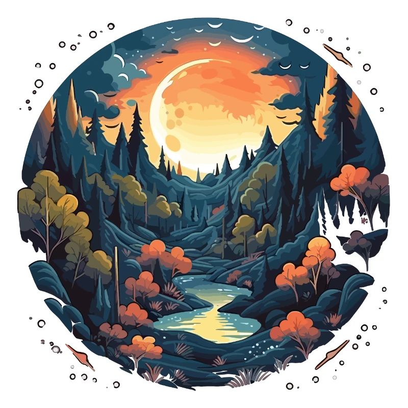 Surreal forest scenery at night