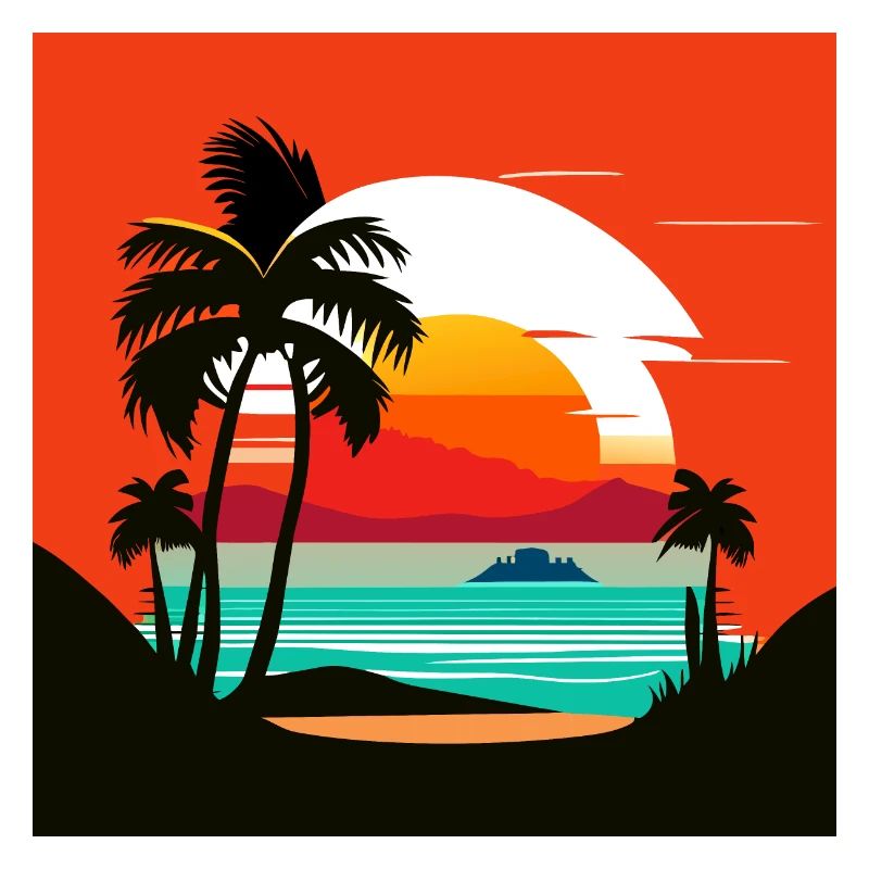 Coucher de soleil tropical sur la plage de palmiers