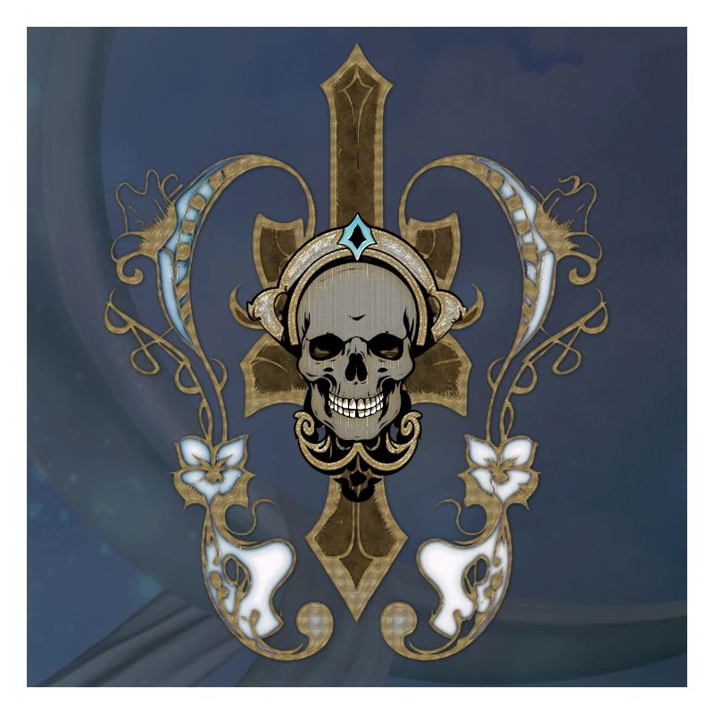 Incroyable crâne doré avec des fleurs.