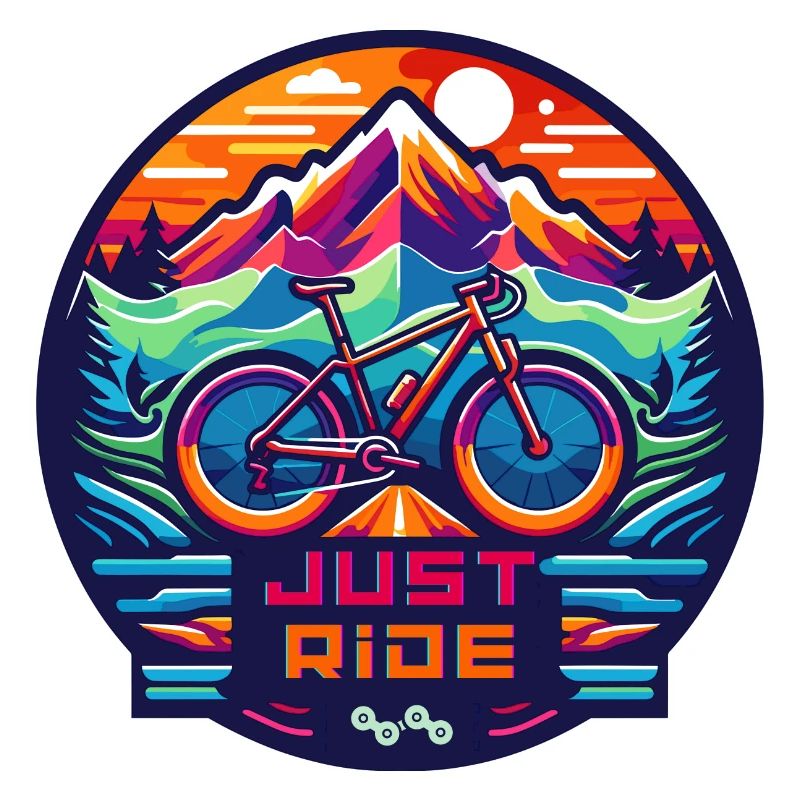 Graphique avec un vélo devant un panorama de montagne