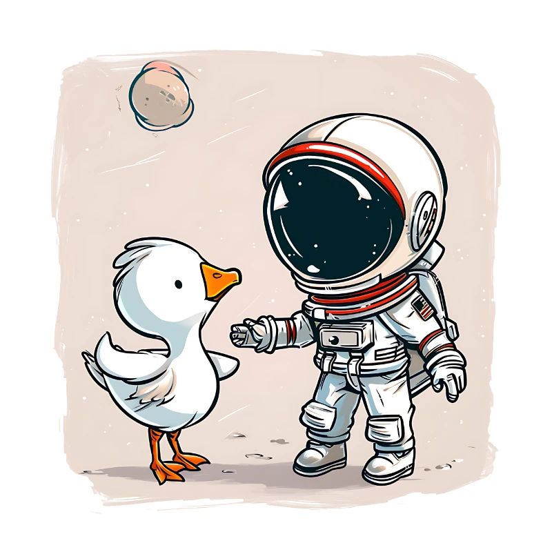 Mignon astronaute et oie dessin animé Design | Espace