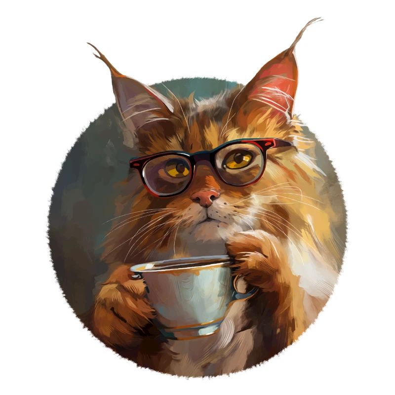 Illustration der Katze mit ihrer Kaffeetasse