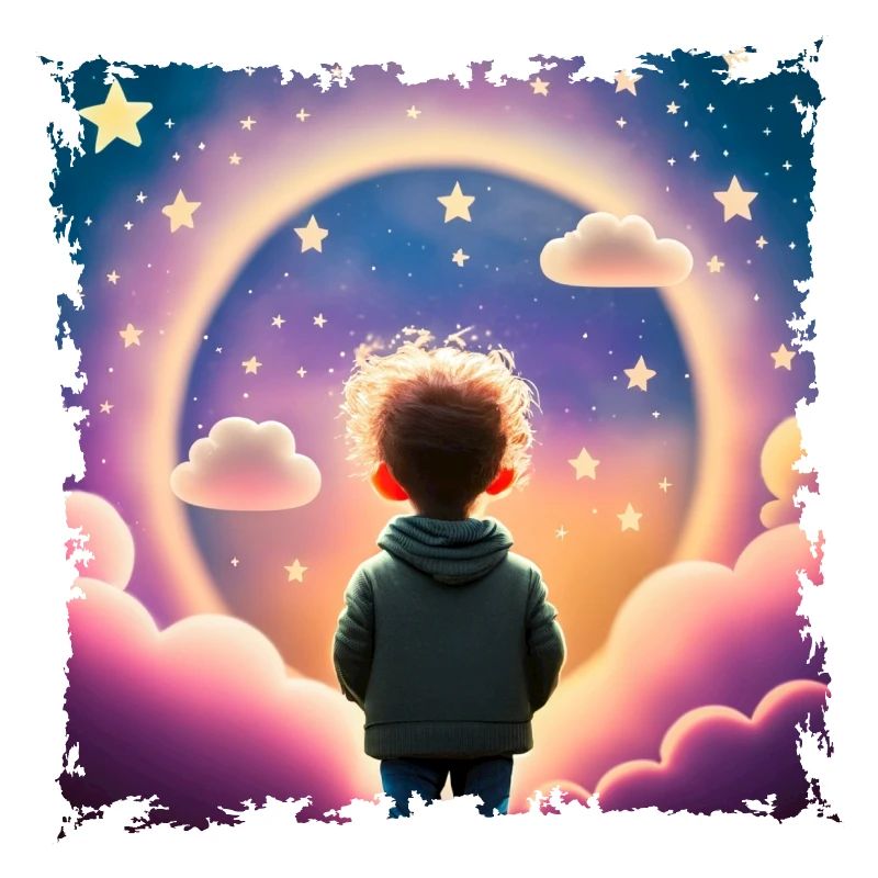Boy looking into the distance star background