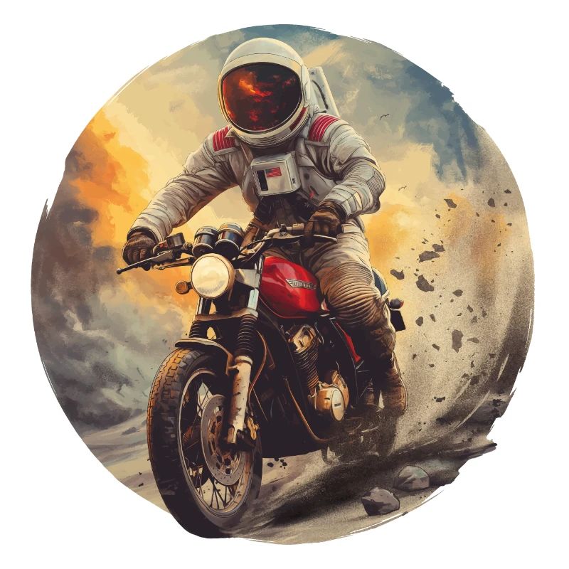 An astronaut on a motorcycle