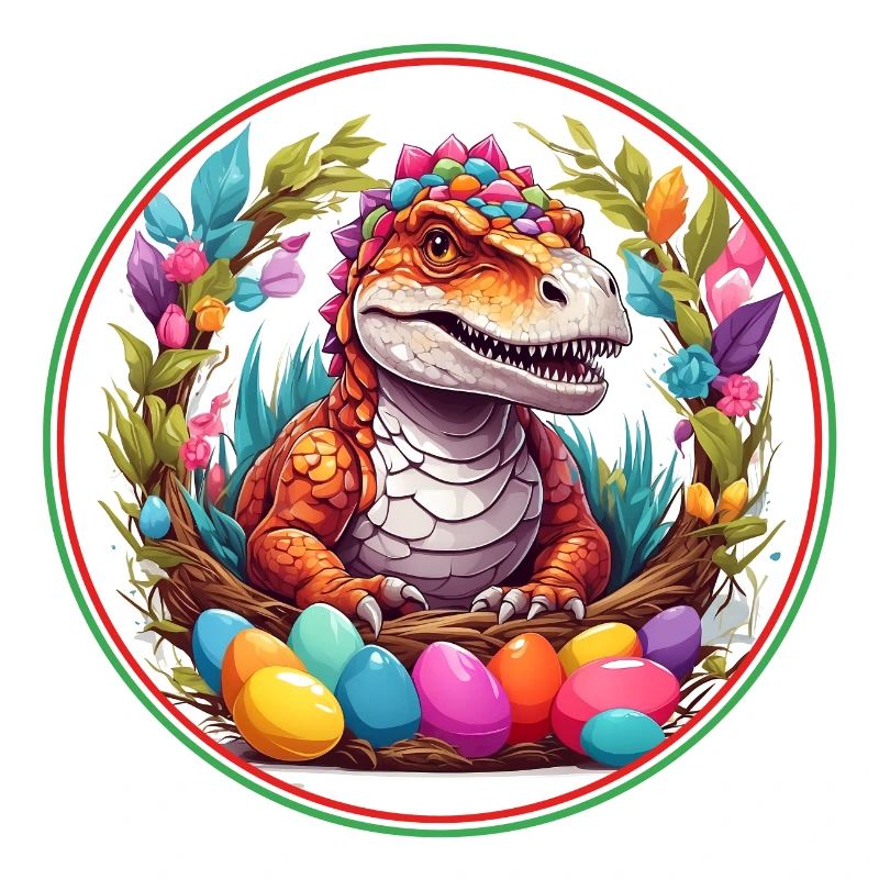 Dinobaby little dinosaur in Easter basket