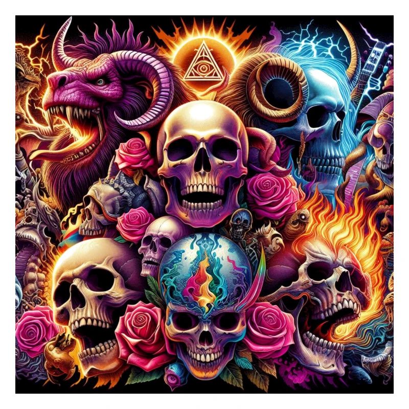 Crânes, couleurs et fleurs