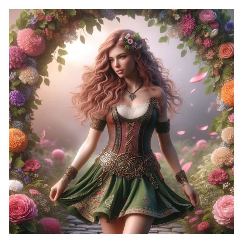 Femme celtique dans une arche de fleurs
