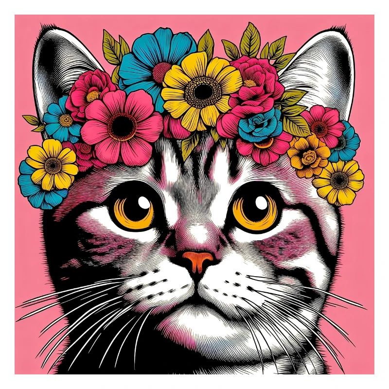 Cat with Flowers
