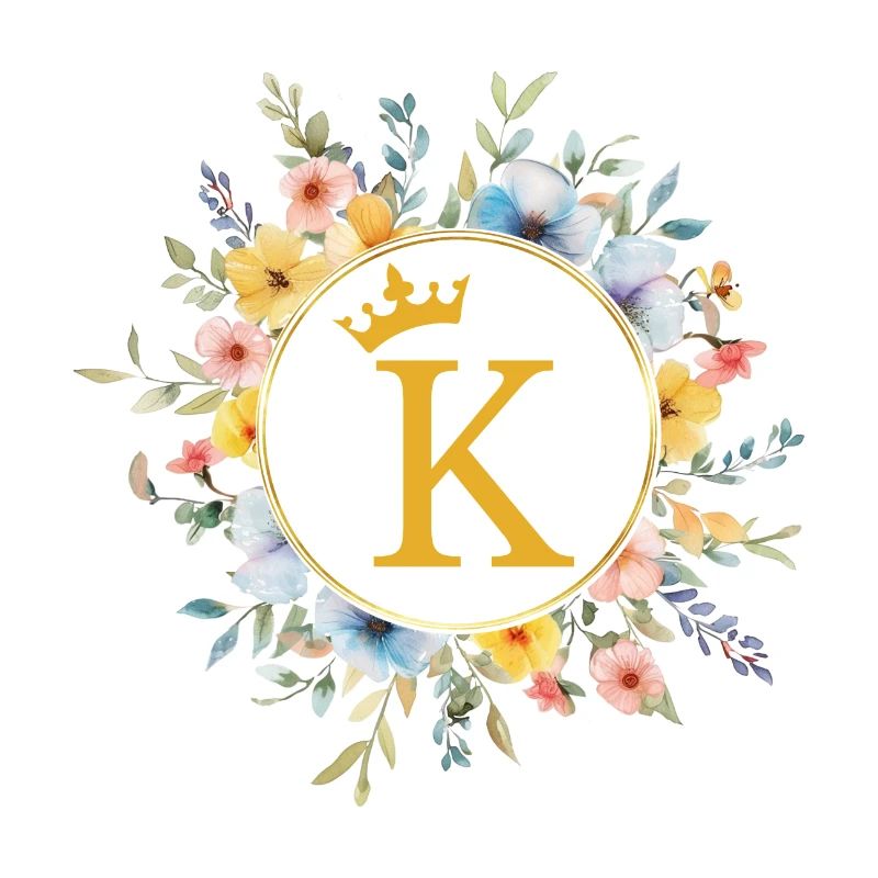 K Monogram, Flower Circle, Personalizable