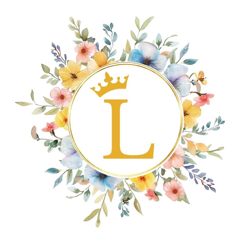 L Monogram, Flower Circle, Personalizable