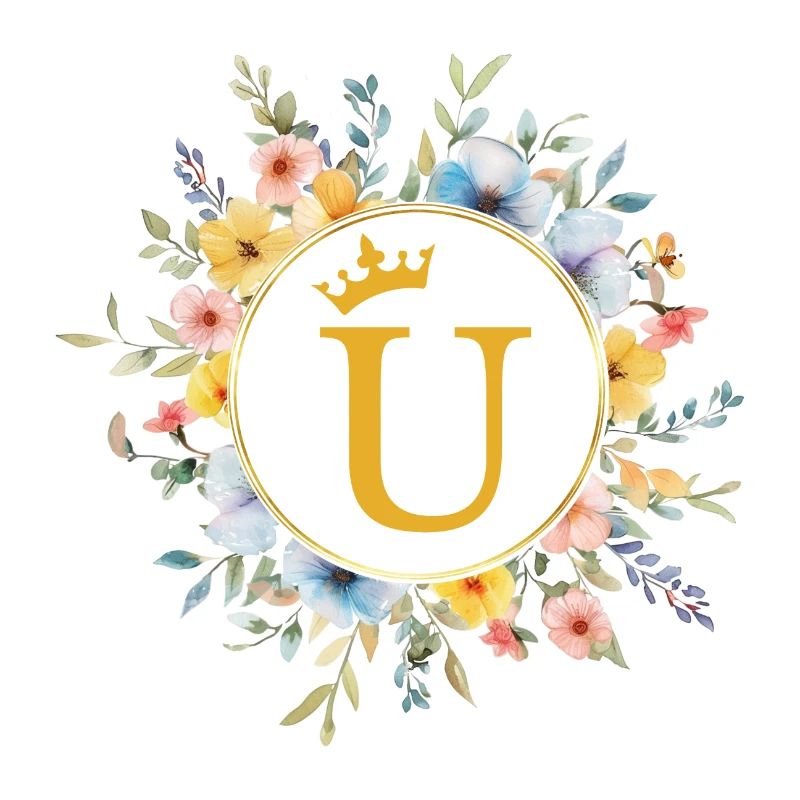 U Monogram, Flower Circle, Personalizable