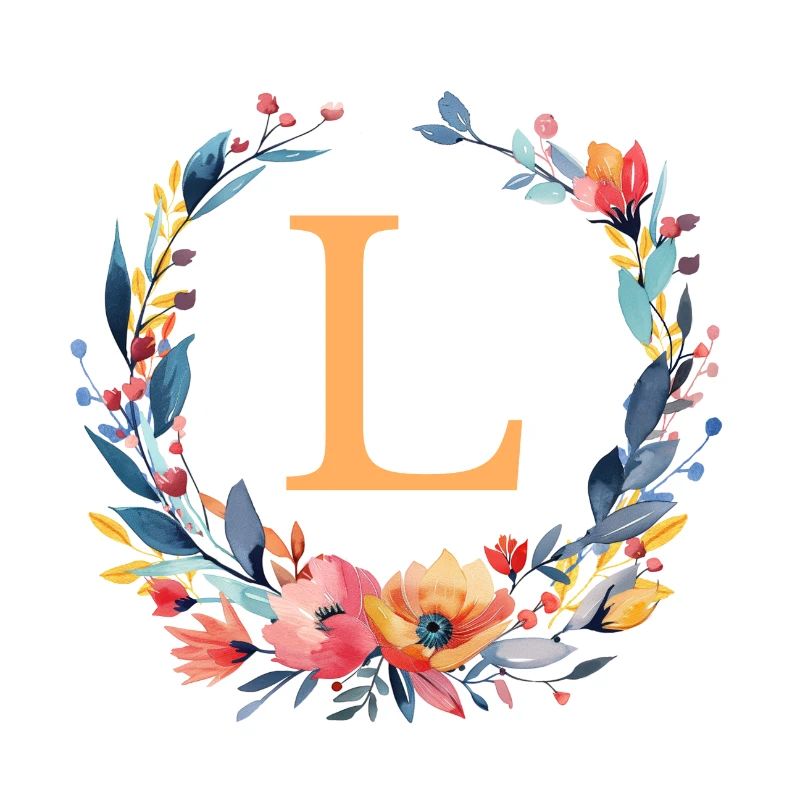 L Monogram, Flower Wreath, Personalizable