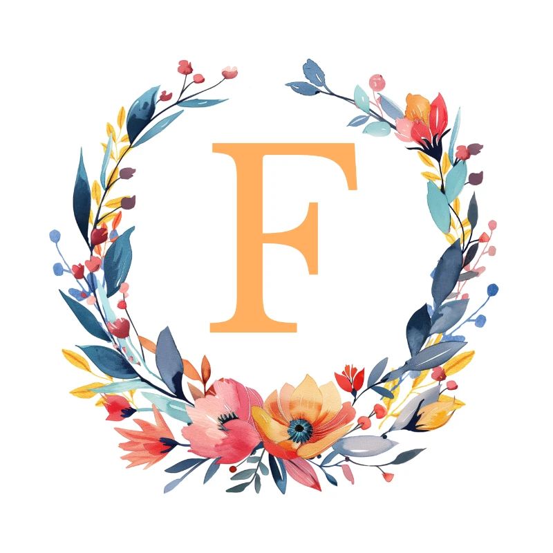 F Monogram, Flower Wreath, Personalizable