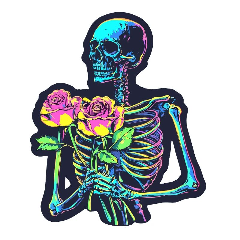 Psychedelisches Skelett mit Rosen Halloween