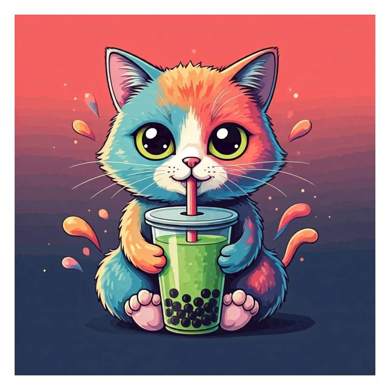 Niedliche Katze mit Bubble Tea
