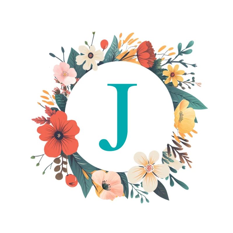 J Monogram, Flower Wreath, Personalizable