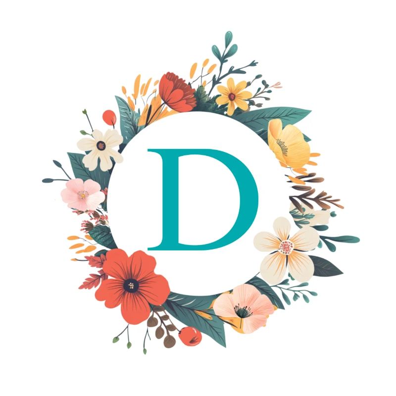 D Monogram, Flower Wreath, Personalizable