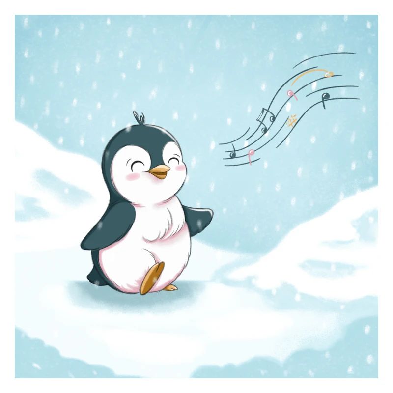 Cute penguin singing in the snow