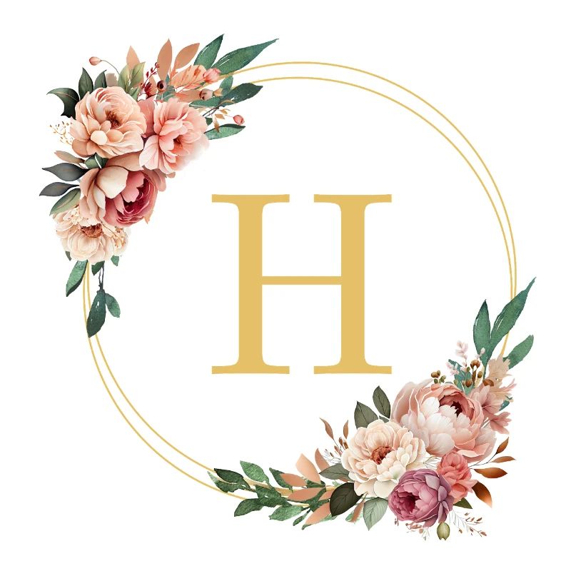 H Monogramm, Blumen-Kranz, personalisierbar