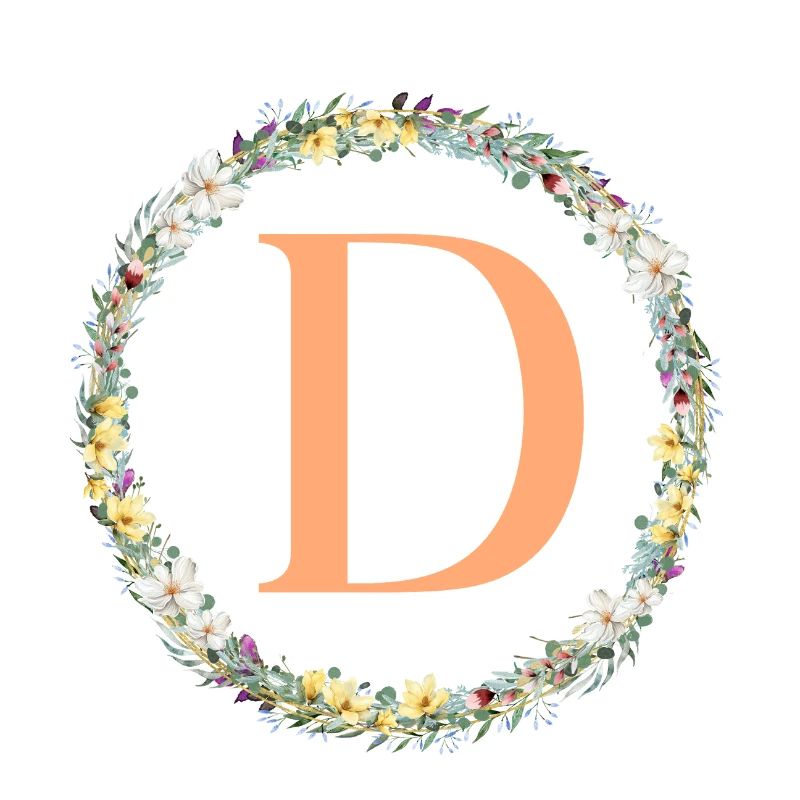 D Monogram, Flower Wreath, Personalizable