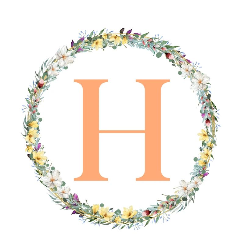 H Monogramm, Blumen-Kranz, personalisierbar